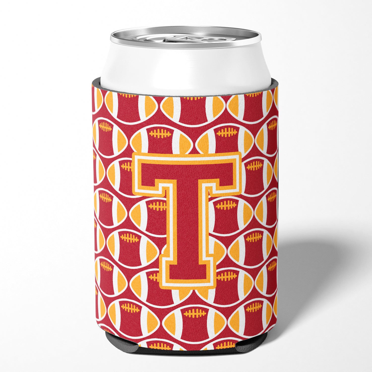 Letter T Football Cardinal and Gold Can or Bottle Hugger CJ1070-TCC