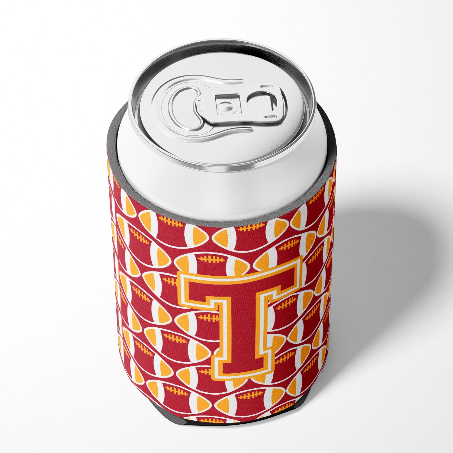 Letter T Football Cardinal and Gold Can or Bottle Hugger CJ1070-TCC.