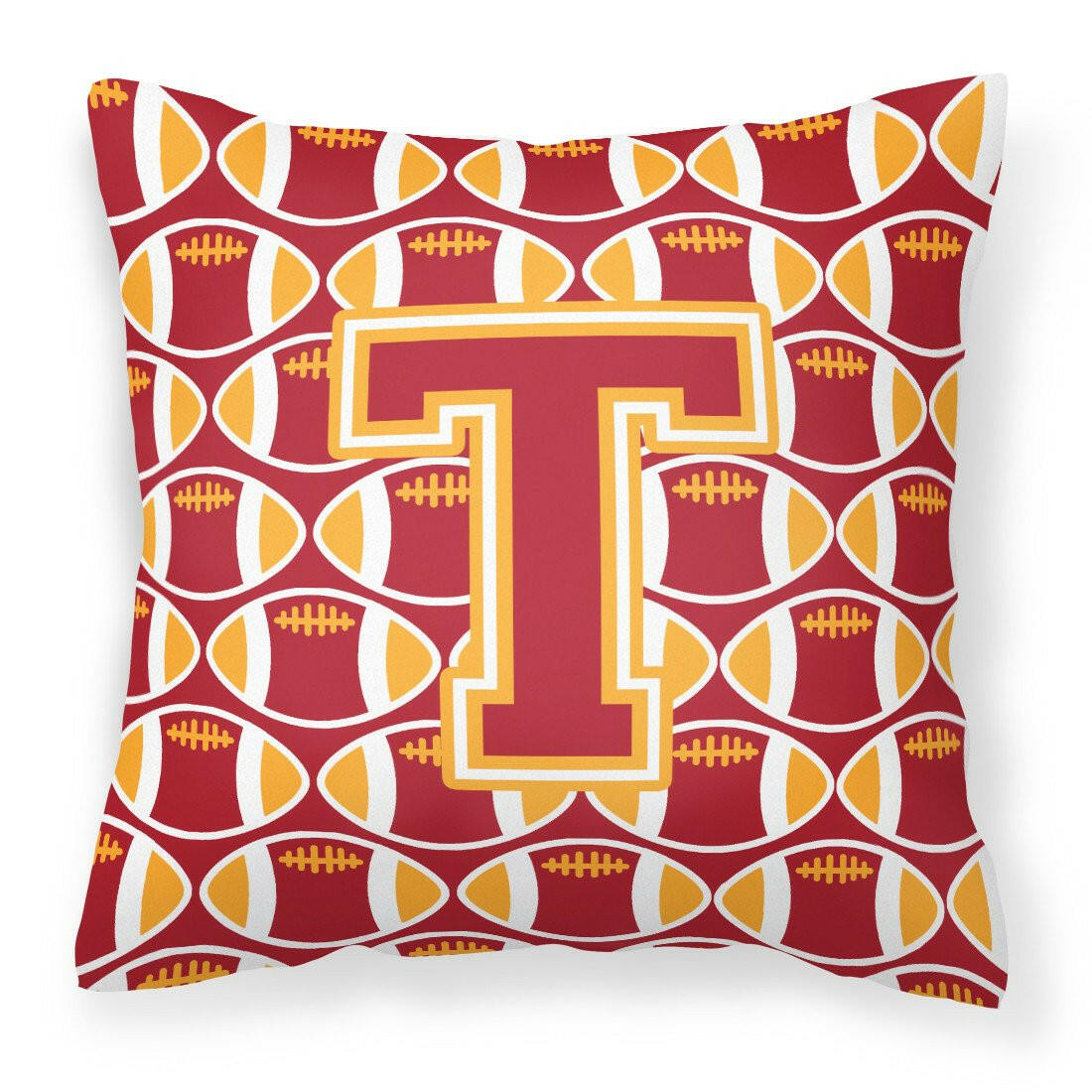 Letter T Football Cardinal and Gold Fabric Decorative Pillow CJ1070-TPW1414 by Caroline&#39;s Treasures