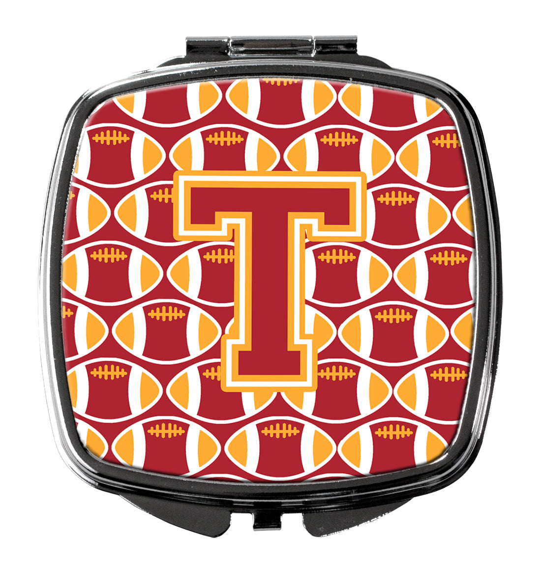 Letter T Football Cardinal and Gold Compact Mirror CJ1070-TSCM  the-store.com.