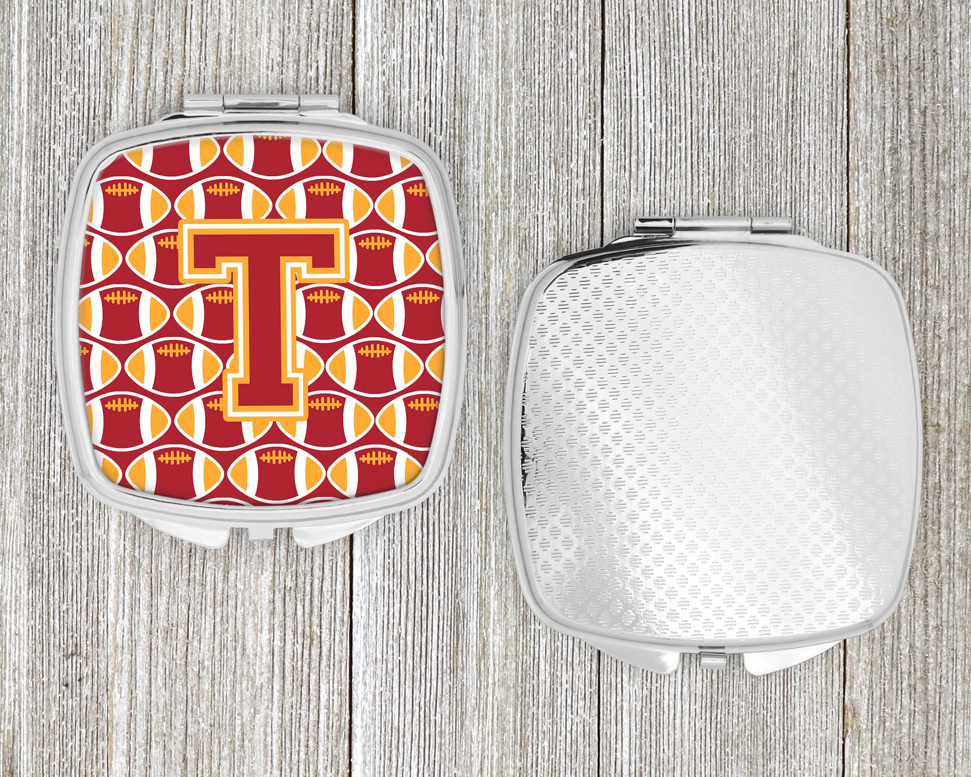 Letter T Football Cardinal and Gold Compact Mirror CJ1070-TSCM  the-store.com.
