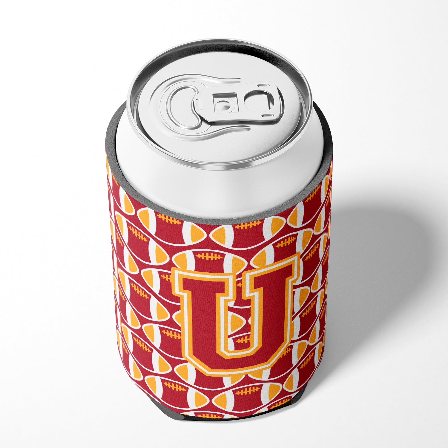Letter U Football Cardinal and Gold Can or Bottle Hugger CJ1070-UCC.