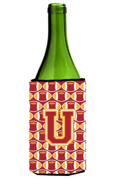 Letter U Football Cardinal and Gold Wine Bottle Beverage Insulator Hugger CJ1070-ULITERK by Caroline&#39;s Treasures