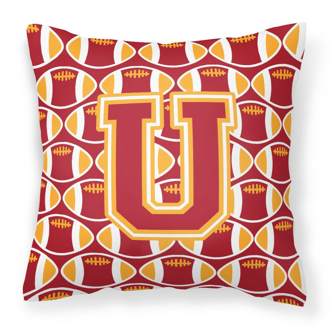 Letter U Football Cardinal and Gold Fabric Decorative Pillow CJ1070-UPW1414 by Caroline&#39;s Treasures