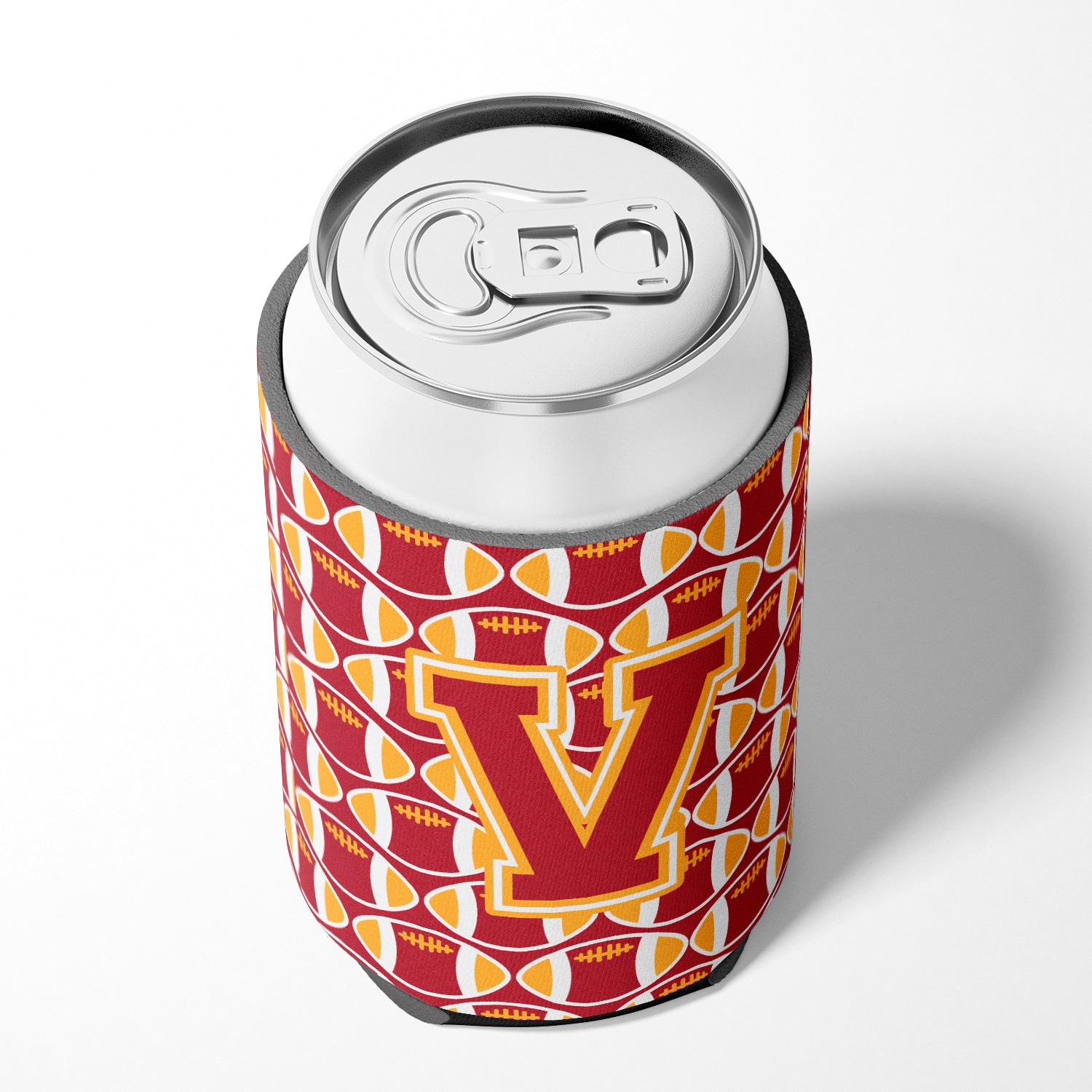 Letter V Football Cardinal and Gold Can or Bottle Hugger CJ1070-VCC.