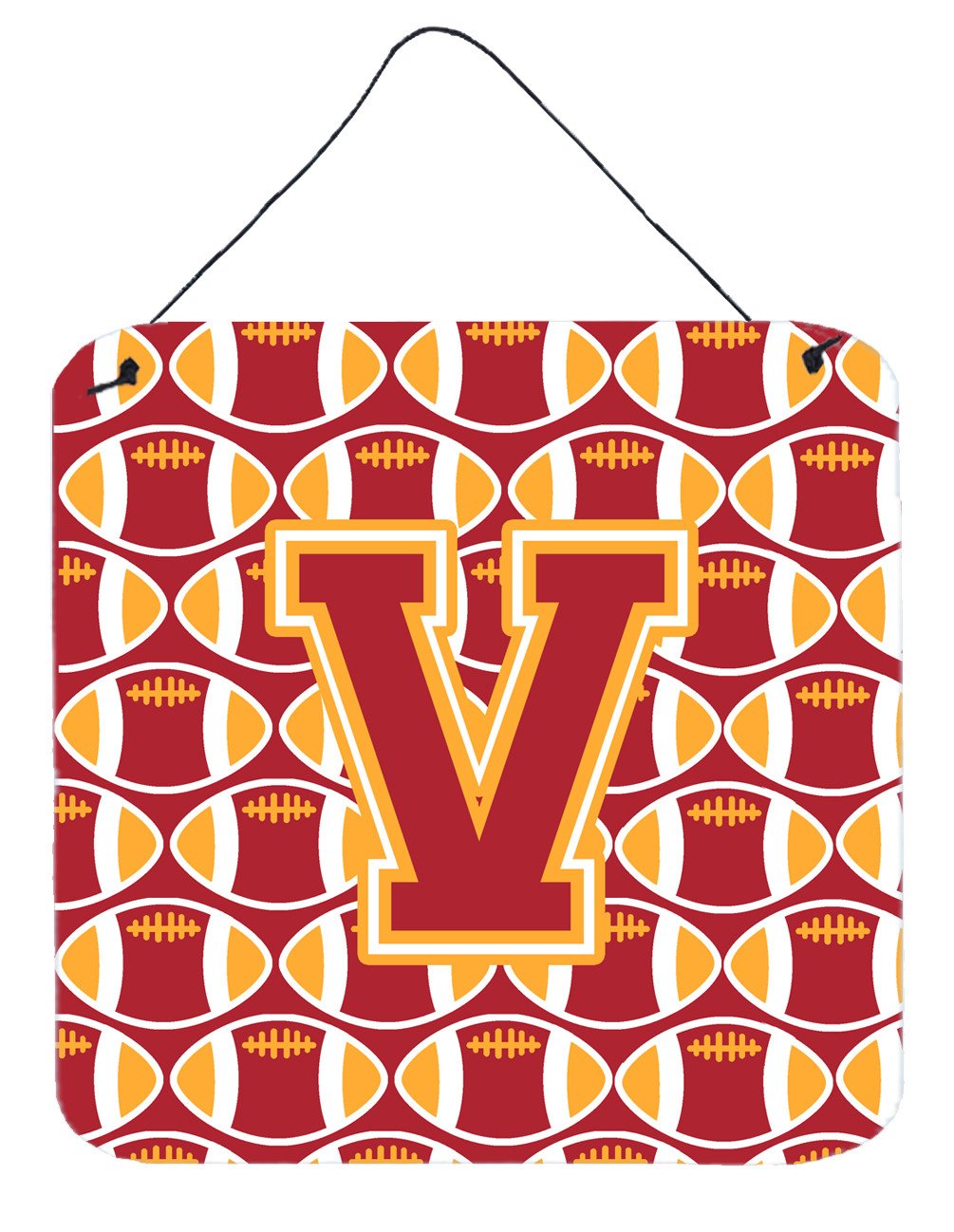 Letter V Football Cardinal and Gold Wall or Door Hanging Prints CJ1070-VDS66 by Caroline&#39;s Treasures