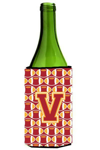 Letter V Football Cardinal and Gold Wine Bottle Beverage Insulator Hugger CJ1070-VLITERK by Caroline&#39;s Treasures