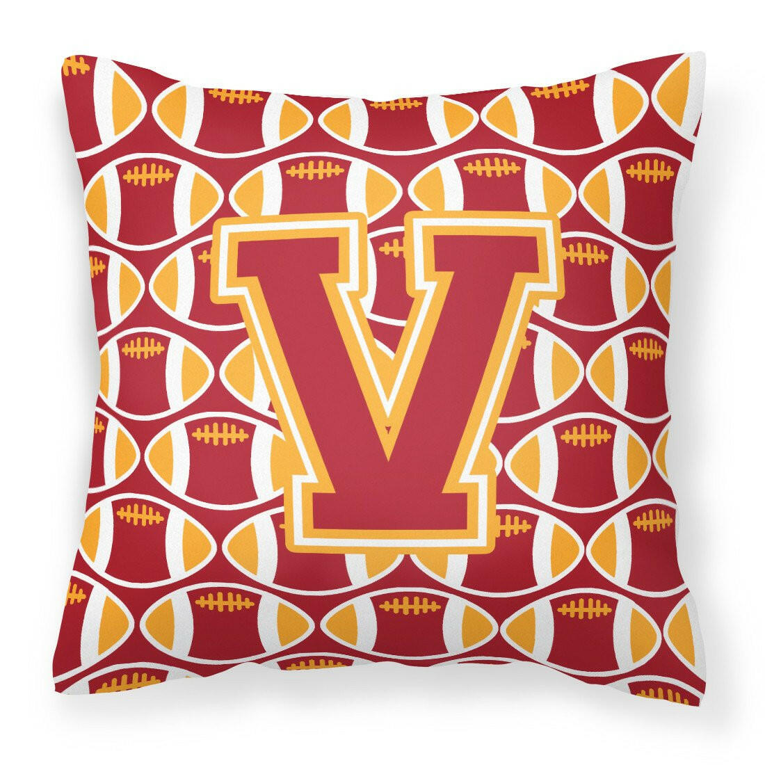 Letter V Football Cardinal and Gold Fabric Decorative Pillow CJ1070-VPW1414 by Caroline&#39;s Treasures