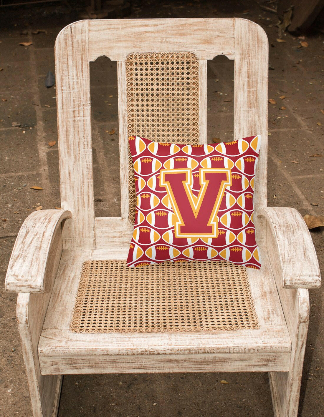 Letter V Football Cardinal and Gold Fabric Decorative Pillow CJ1070-VPW1414 by Caroline's Treasures