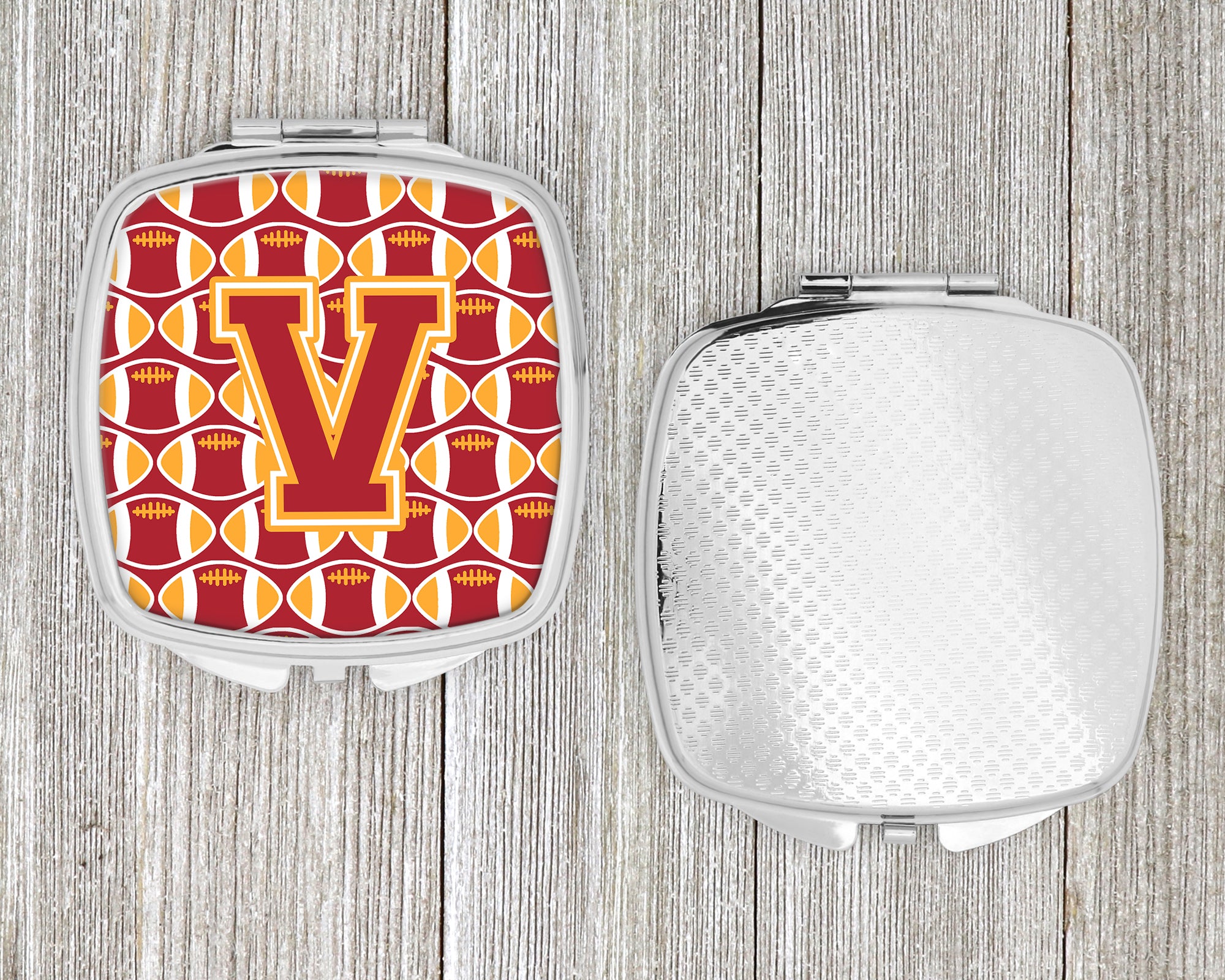 Letter V Football Cardinal and Gold Compact Mirror CJ1070-VSCM