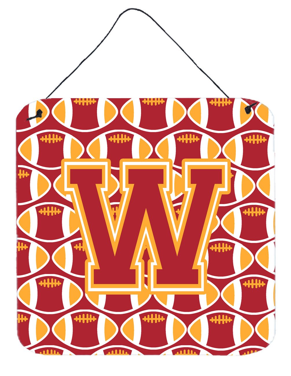 Letter W Football Cardinal and Gold Wall or Door Hanging Prints CJ1070-WDS66 by Caroline's Treasures