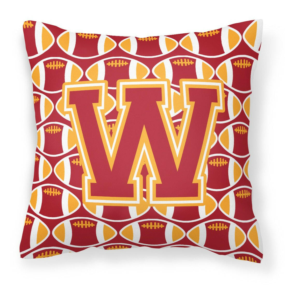 Letter W Football Cardinal and Gold Fabric Decorative Pillow CJ1070-WPW1414 by Caroline&#39;s Treasures