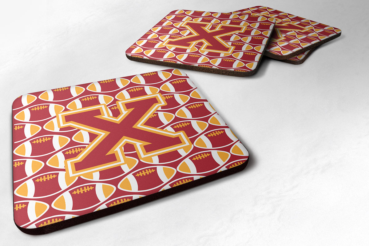 Letter X Football Cardinal and Gold Foam Coaster Set of 4 CJ1070-XFC - the-store.com
