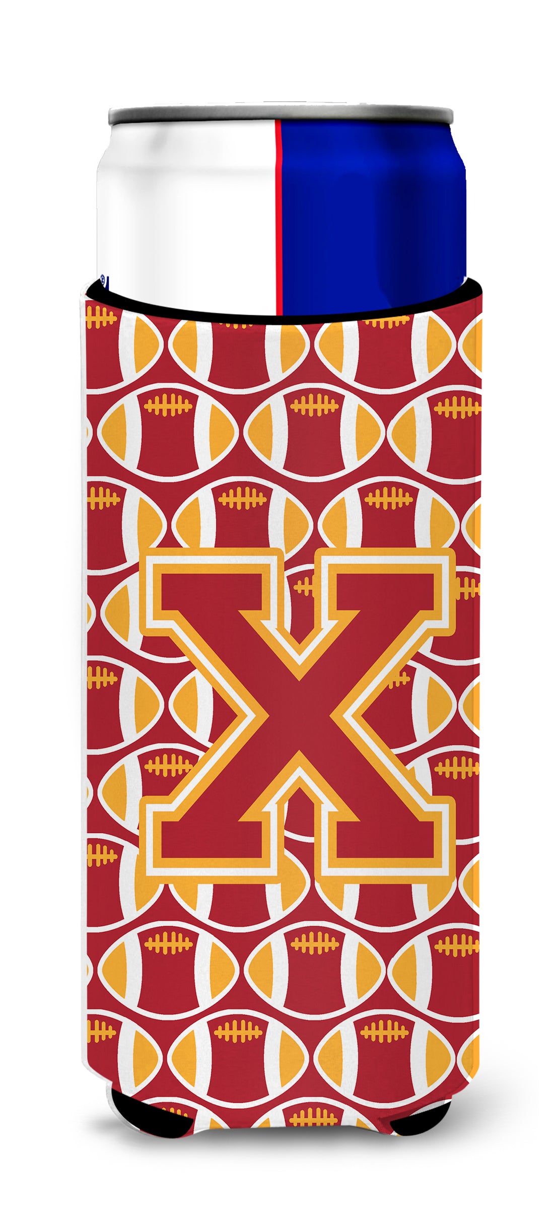 Letter X Football Cardinal and Gold Ultra Beverage Insulators for slim cans CJ1070-XMUK