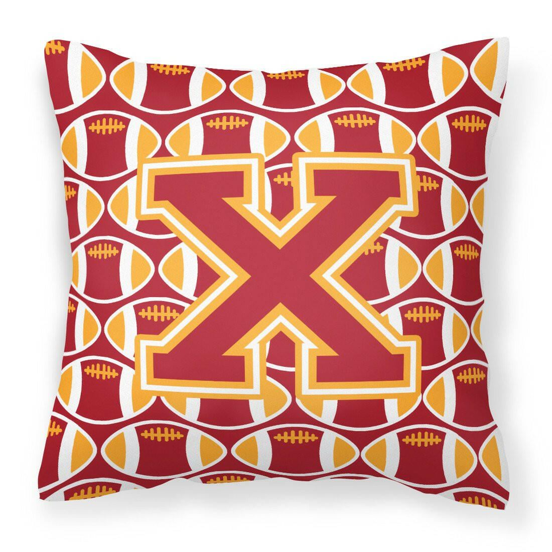 Letter X Football Cardinal and Gold Fabric Decorative Pillow CJ1070-XPW1414 by Caroline&#39;s Treasures