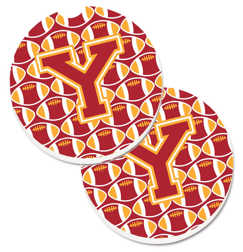 Letter Y Football Cardinal and Gold Set of 2 Cup Holder Car Coasters CJ1070-YCARC by Caroline&#39;s Treasures