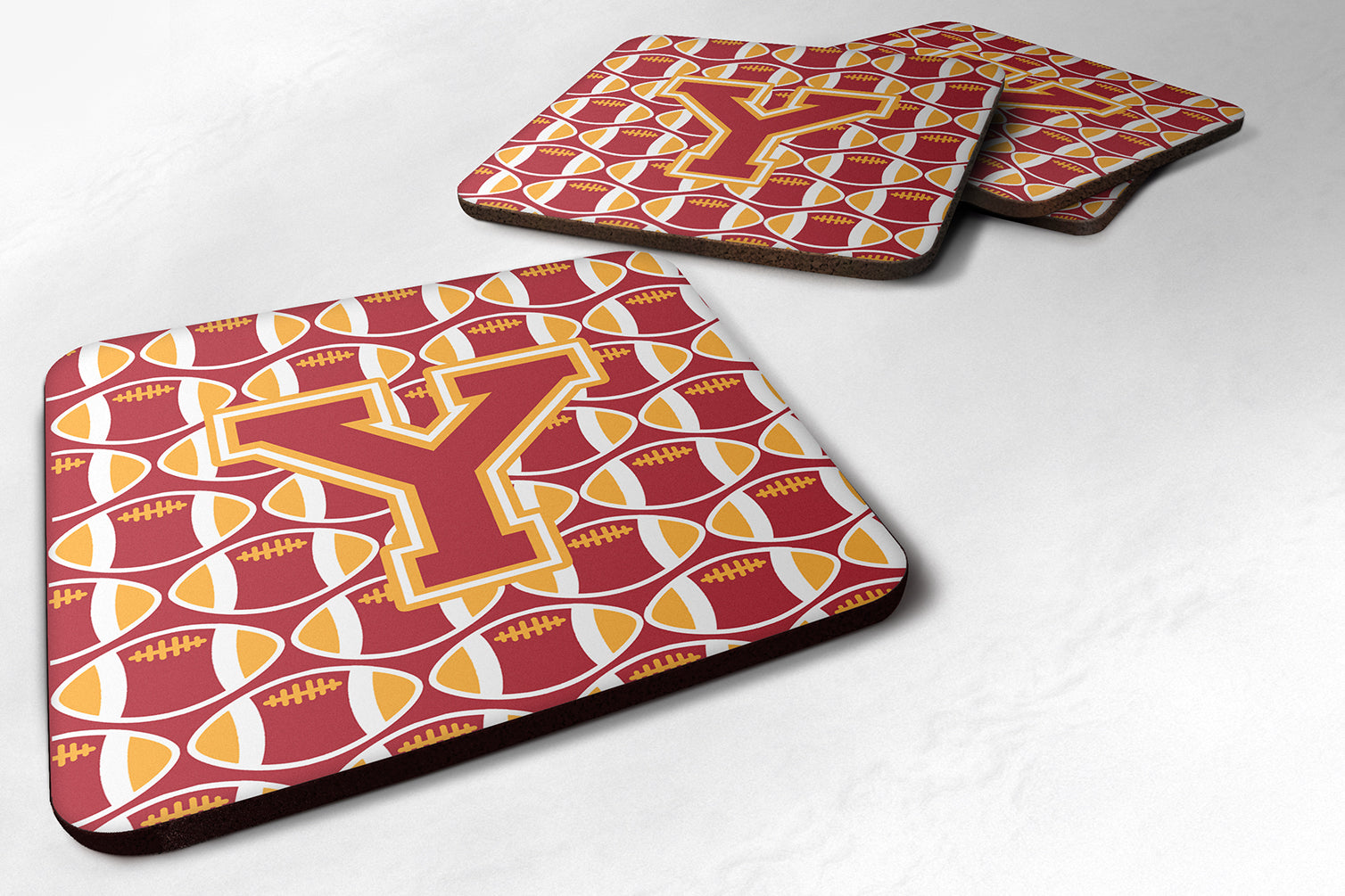 Letter Y Football Cardinal and Gold Foam Coaster Set of 4 CJ1070-YFC - the-store.com
