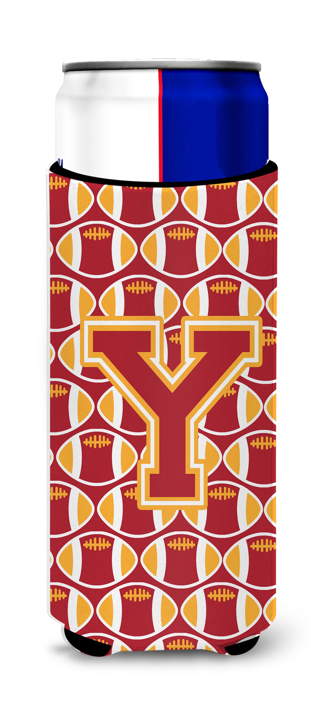 Letter Y Football Cardinal and Gold Ultra Beverage Insulators for slim cans CJ1070-YMUK.