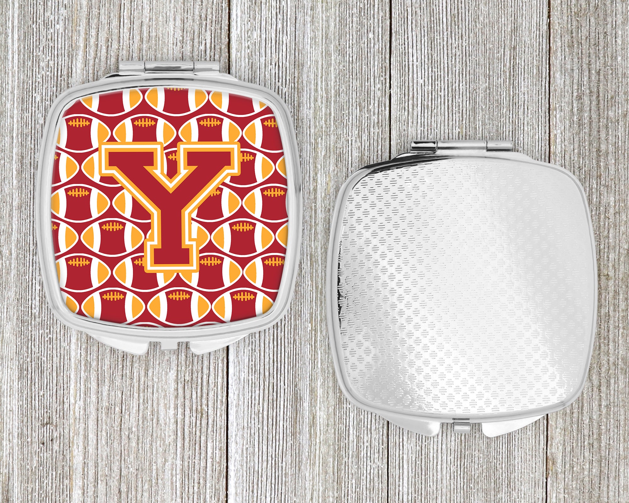 Letter Y Football Cardinal and Gold Compact Mirror CJ1070-YSCM  the-store.com.