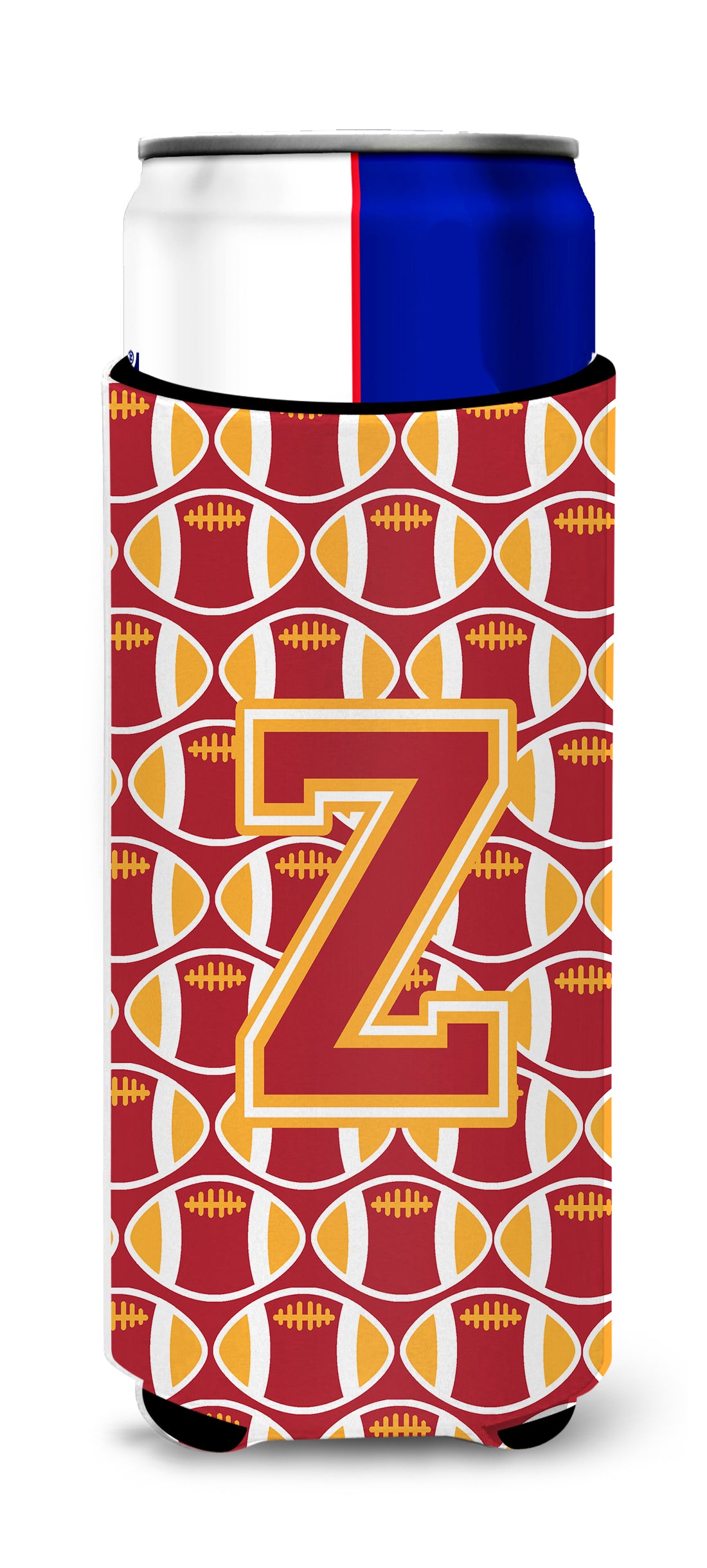 Letter Z Football Cardinal and Gold Ultra Beverage Insulators for slim cans CJ1070-ZMUK.