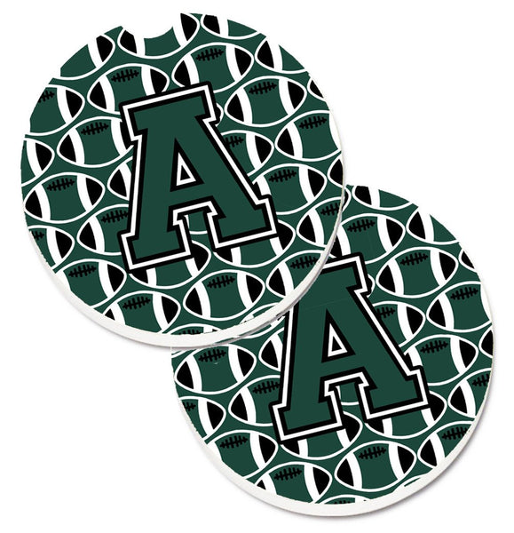 Letter A Football Green and White Set of 2 Cup Holder Car Coasters CJ1071-ACARC by Caroline's Treasures