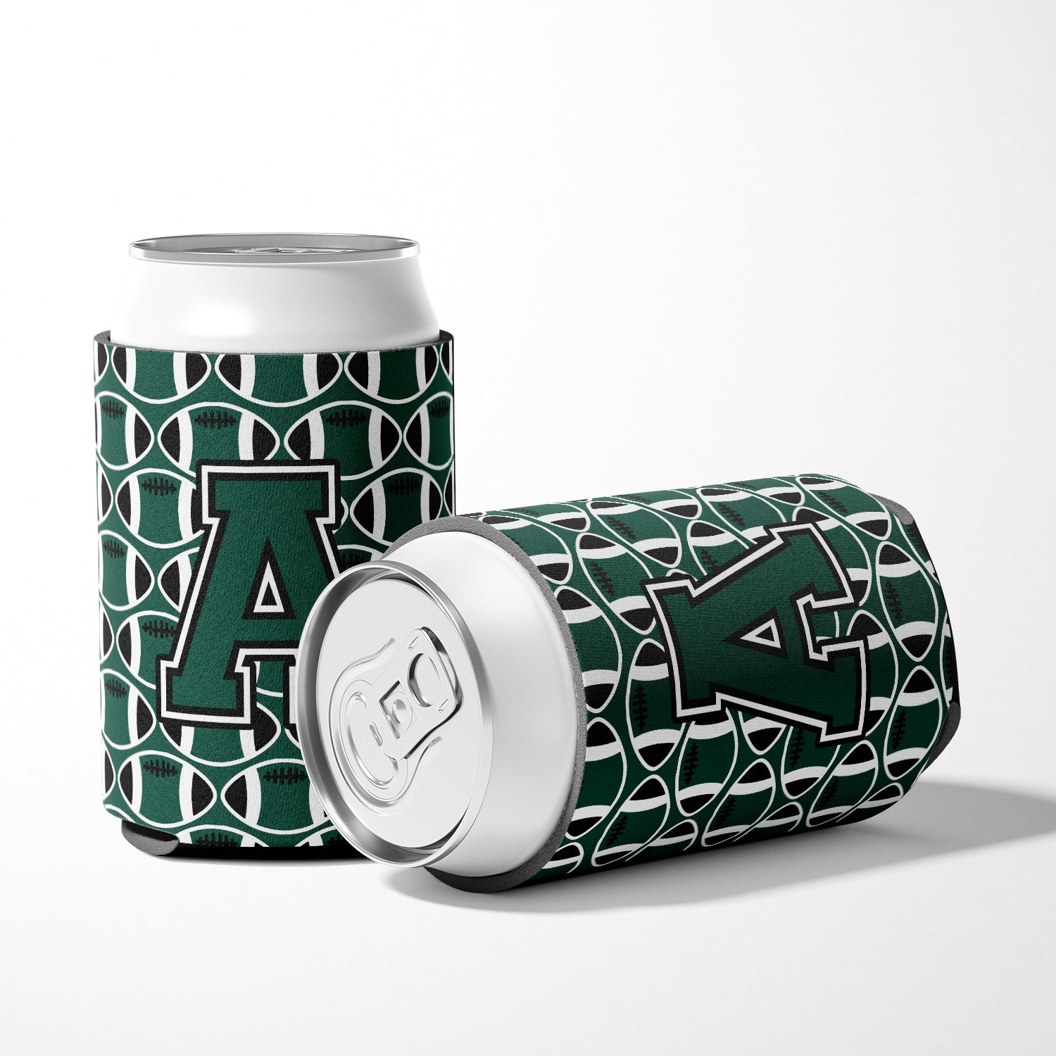 Letter A Football Green and White Can or Bottle Hugger CJ1071-ACC.