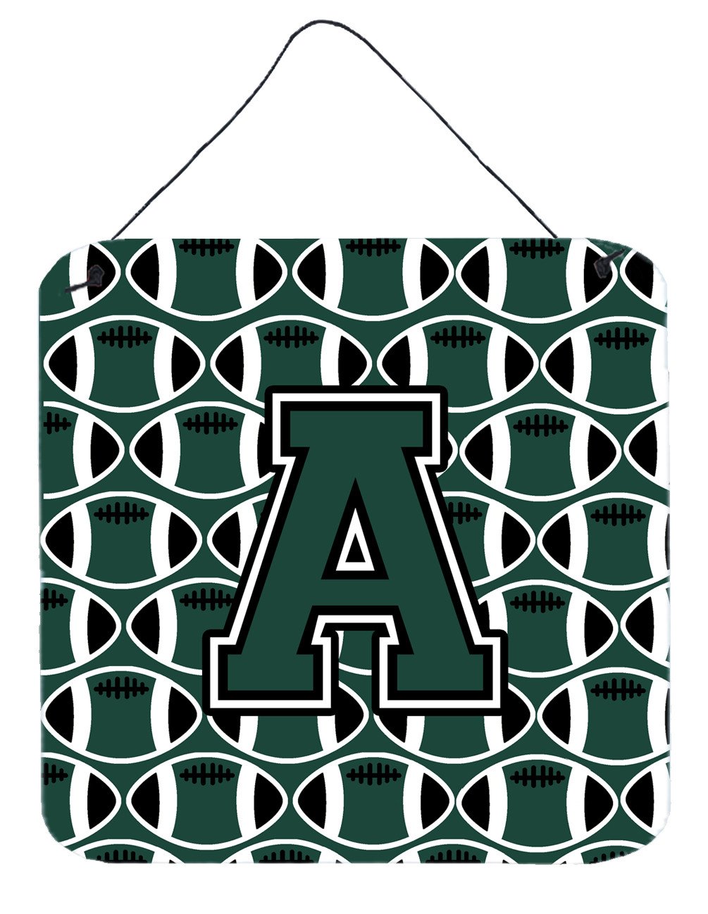 Letter A Football Green and White Wall or Door Hanging Prints CJ1071-ADS66 by Caroline&#39;s Treasures