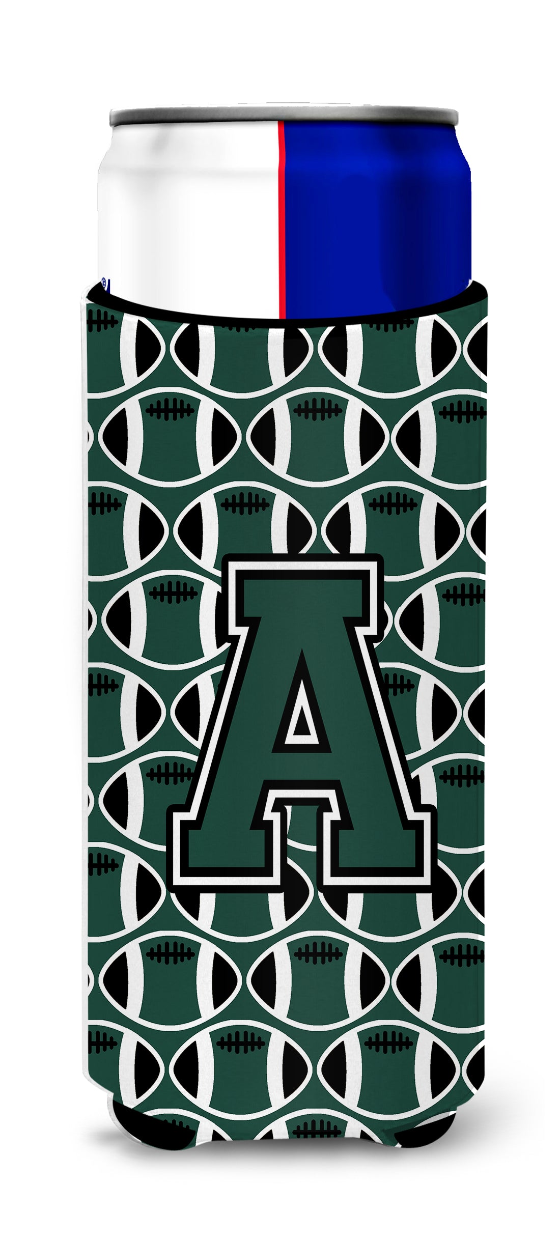 Letter A Football Green and White Ultra Beverage Insulators for slim cans CJ1071-AMUK