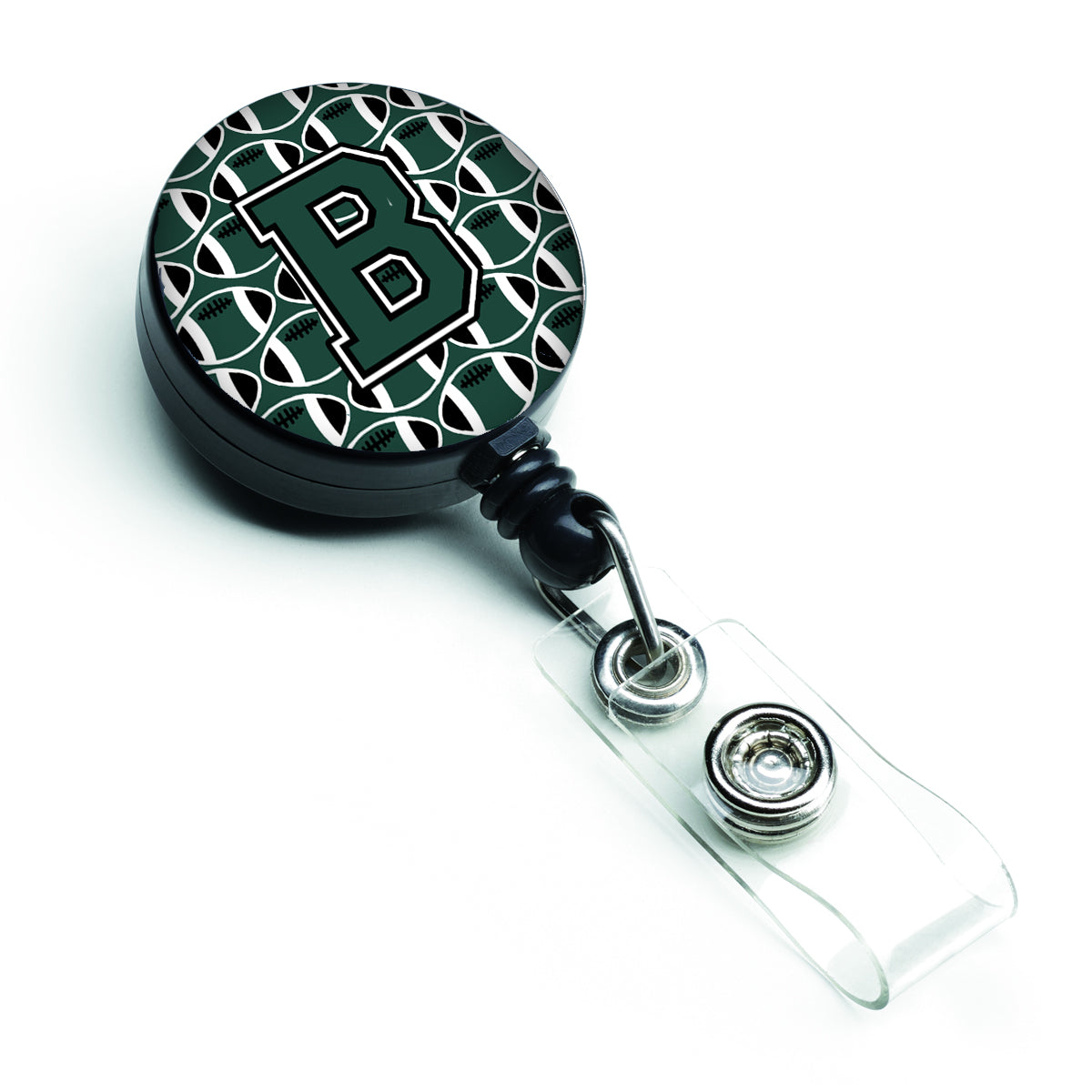 Letter B Football Green and White Retractable Badge Reel CJ1071-BBR.