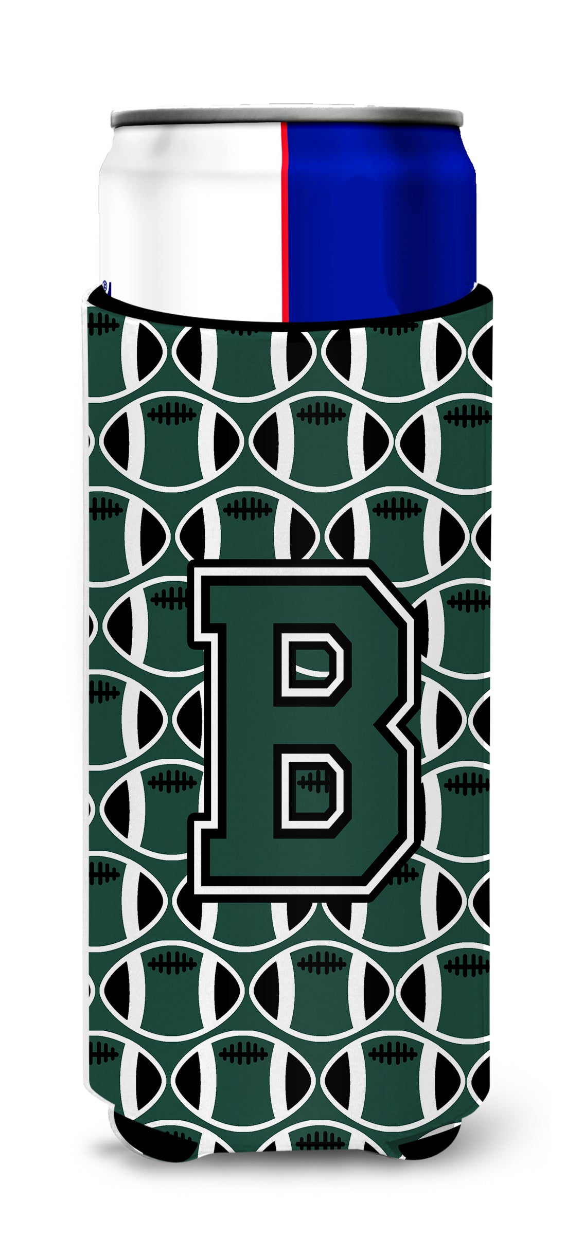 Letter B Football Green and White Ultra Beverage Insulators for slim cans CJ1071-BMUK