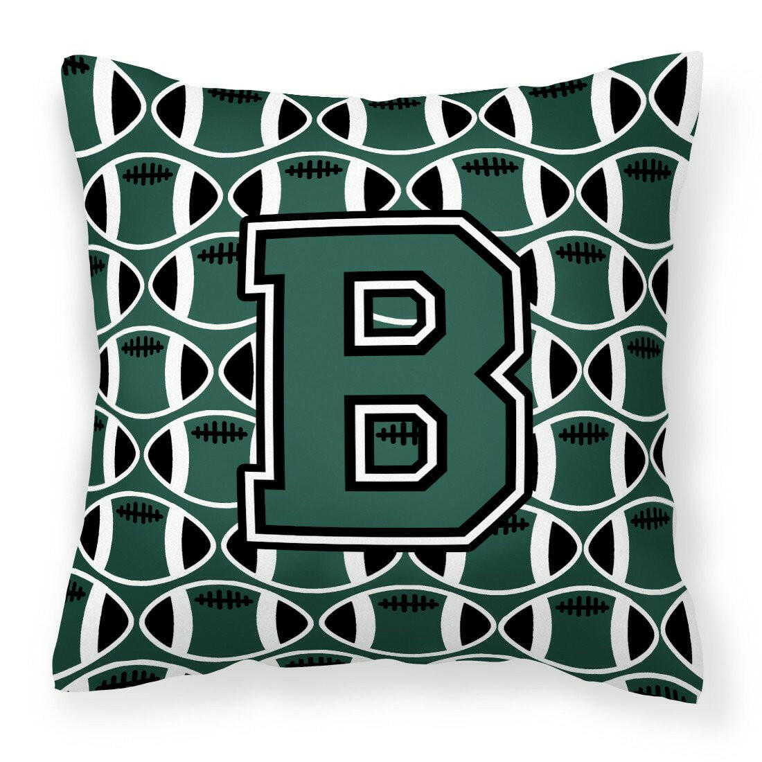 Letter B Football Green and White Fabric Decorative Pillow CJ1071-BPW1414 by Caroline&#39;s Treasures