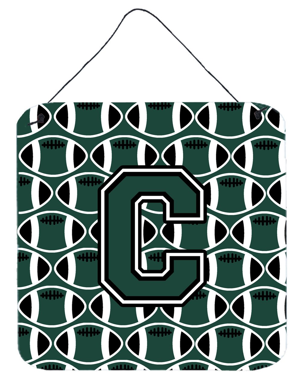 Letter C Football Green and White Wall or Door Hanging Prints CJ1071-CDS66 by Caroline&#39;s Treasures