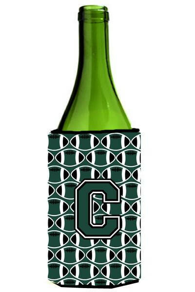 Letter C Football Green and White Wine Bottle Beverage Insulator Hugger CJ1071-CLITERK by Caroline's Treasures