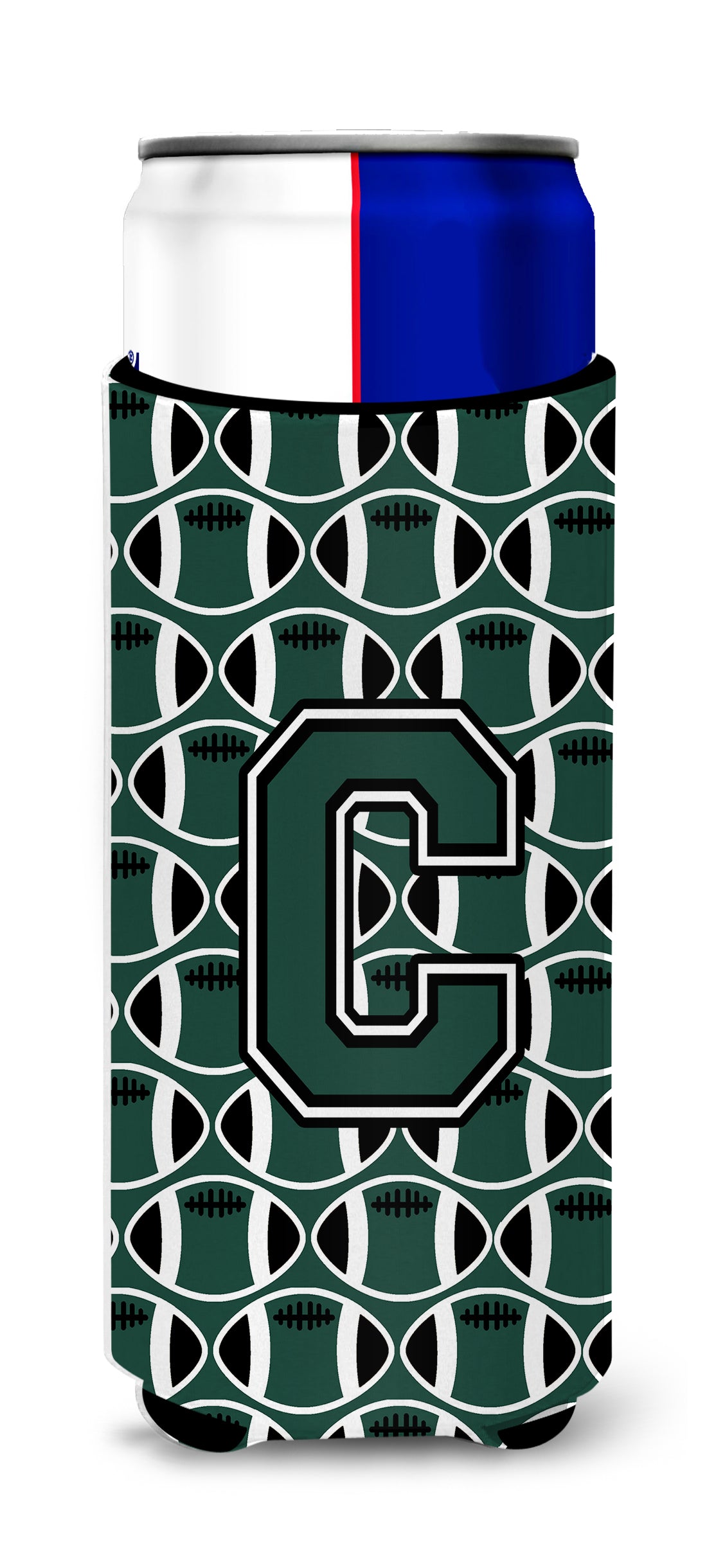 Letter C Football Green and White Ultra Beverage Insulators for slim cans CJ1071-CMUK