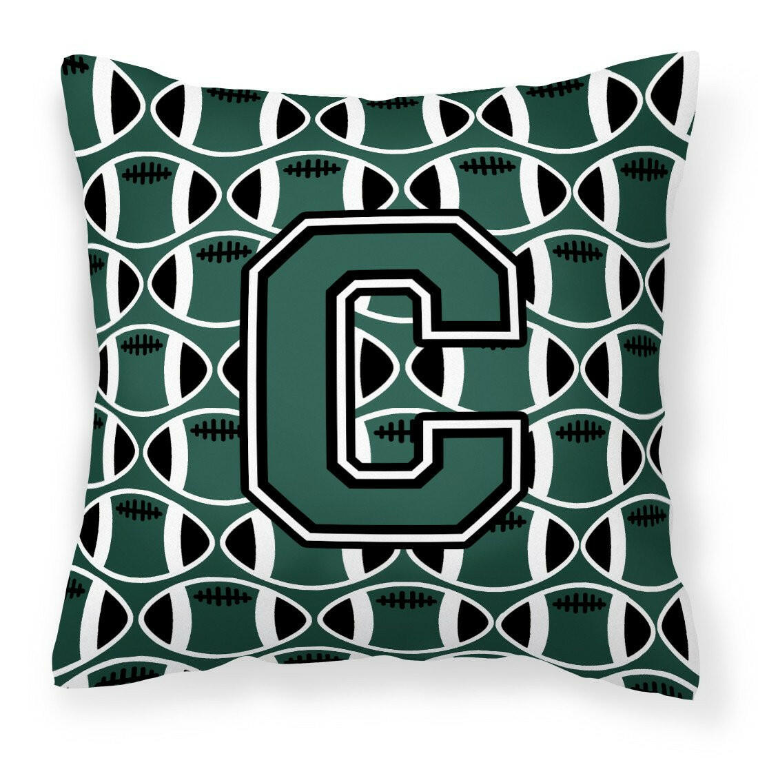Letter C Football Green and White Fabric Decorative Pillow CJ1071-CPW1414 by Caroline&#39;s Treasures