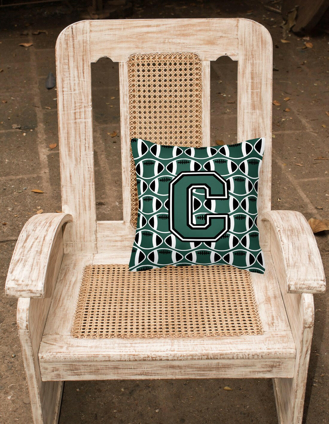 Letter C Football Green and White Fabric Decorative Pillow CJ1071-CPW1414 by Caroline's Treasures