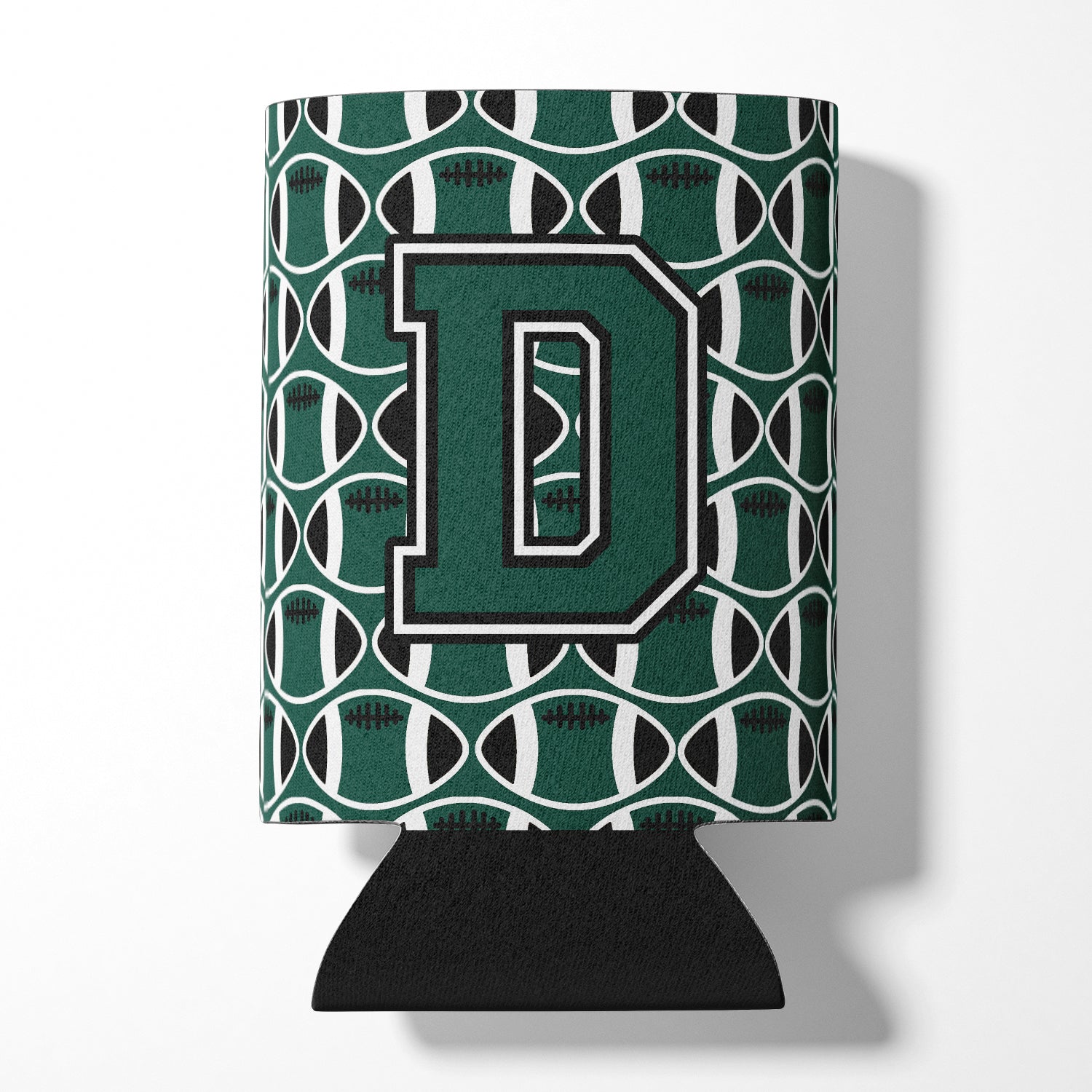 Letter D Football Green and White Can or Bottle Hugger CJ1071-DCC