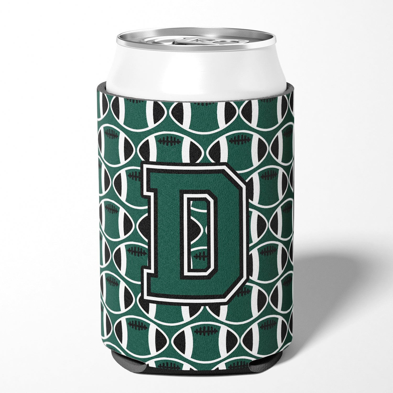 Letter D Football Green and White Can or Bottle Hugger CJ1071-DCC.