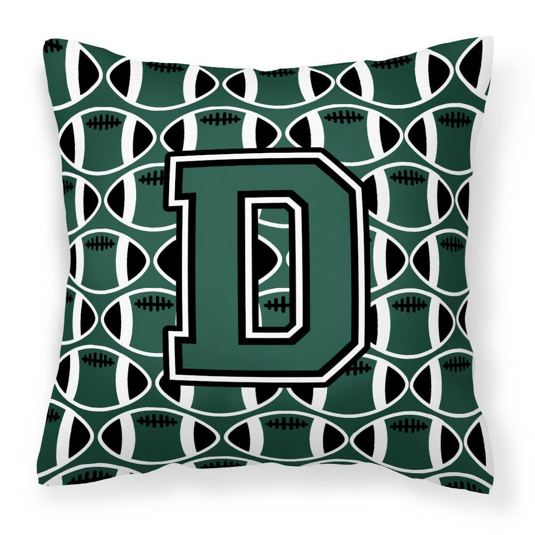 Letter D Football Green and White Fabric Decorative Pillow CJ1071-DPW1414 by Caroline&#39;s Treasures