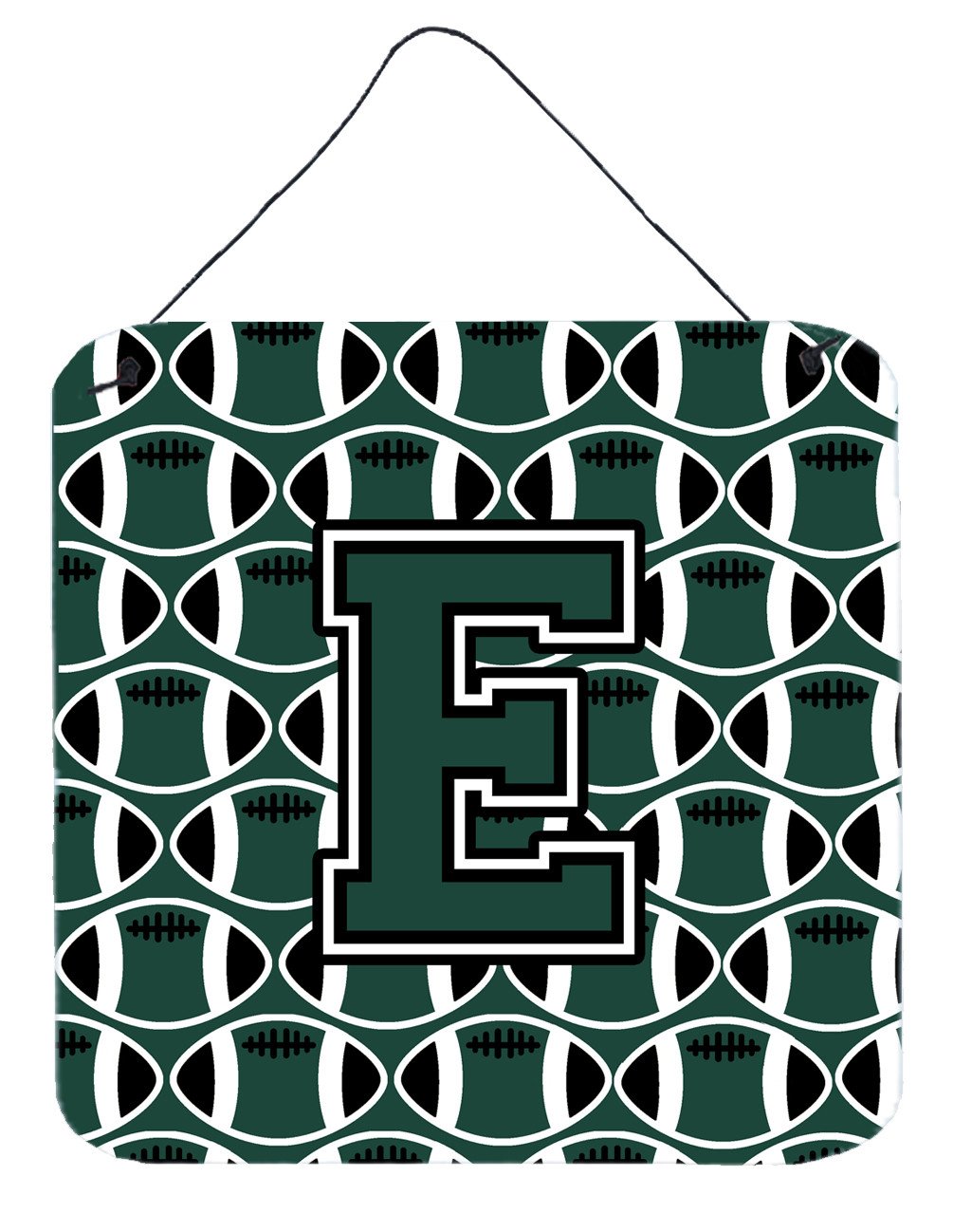 Letter E Football Green and White Wall or Door Hanging Prints CJ1071-EDS66 by Caroline&#39;s Treasures