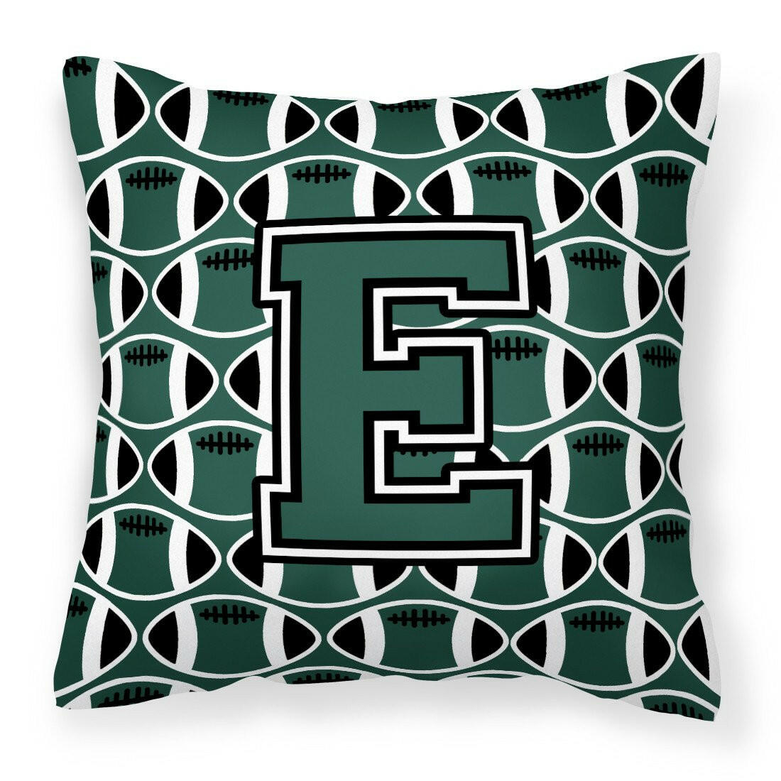 Letter E Football Green and White Fabric Decorative Pillow CJ1071-EPW1414 by Caroline&#39;s Treasures