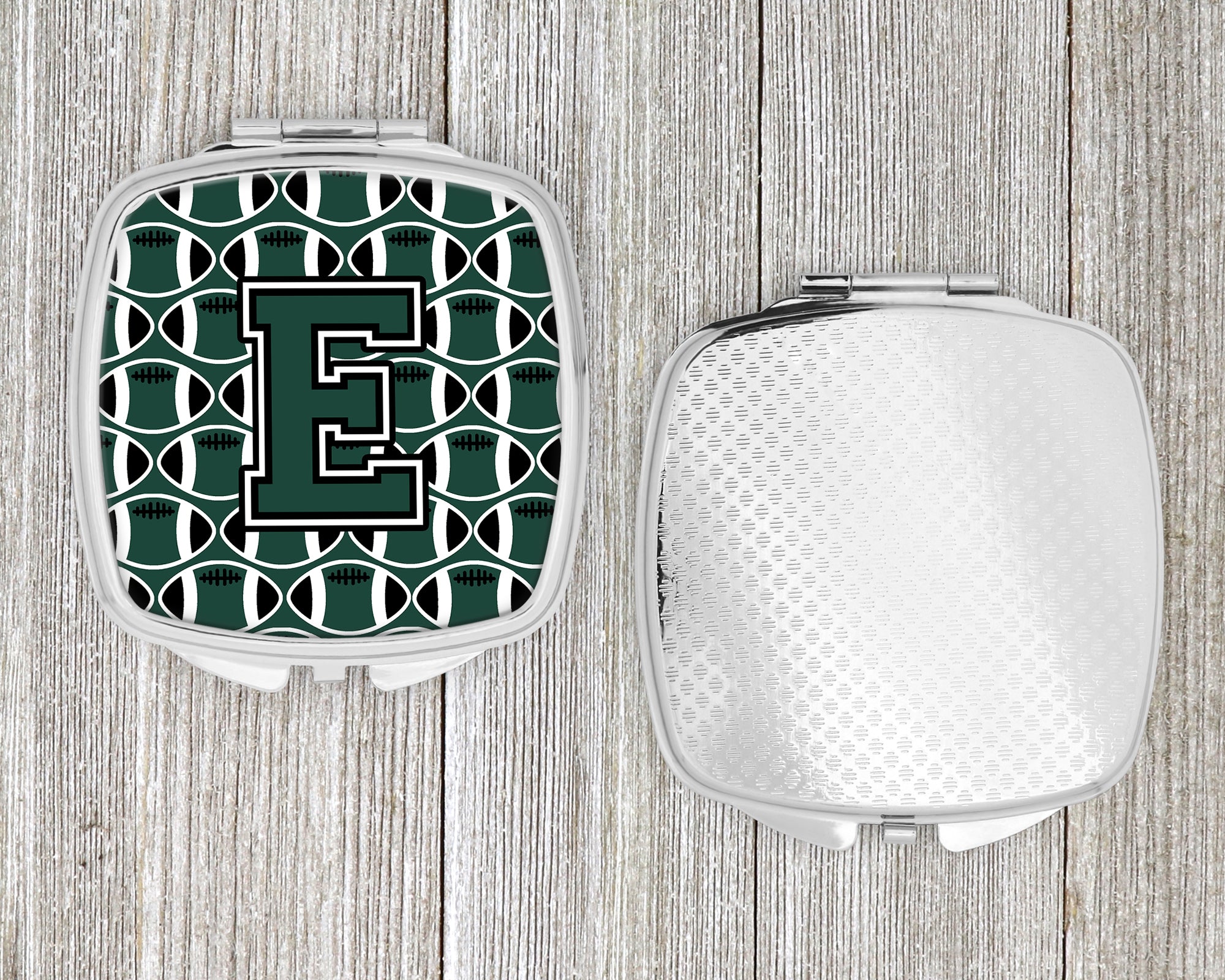 Letter E Football Green and White Compact Mirror CJ1071-ESCM