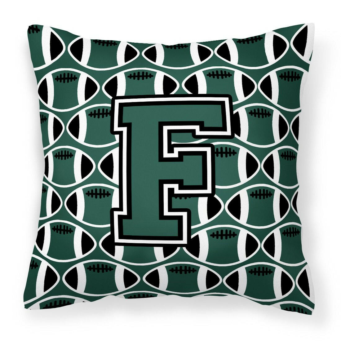 Letter F Football Green and White Fabric Decorative Pillow CJ1071-FPW1414 by Caroline&#39;s Treasures
