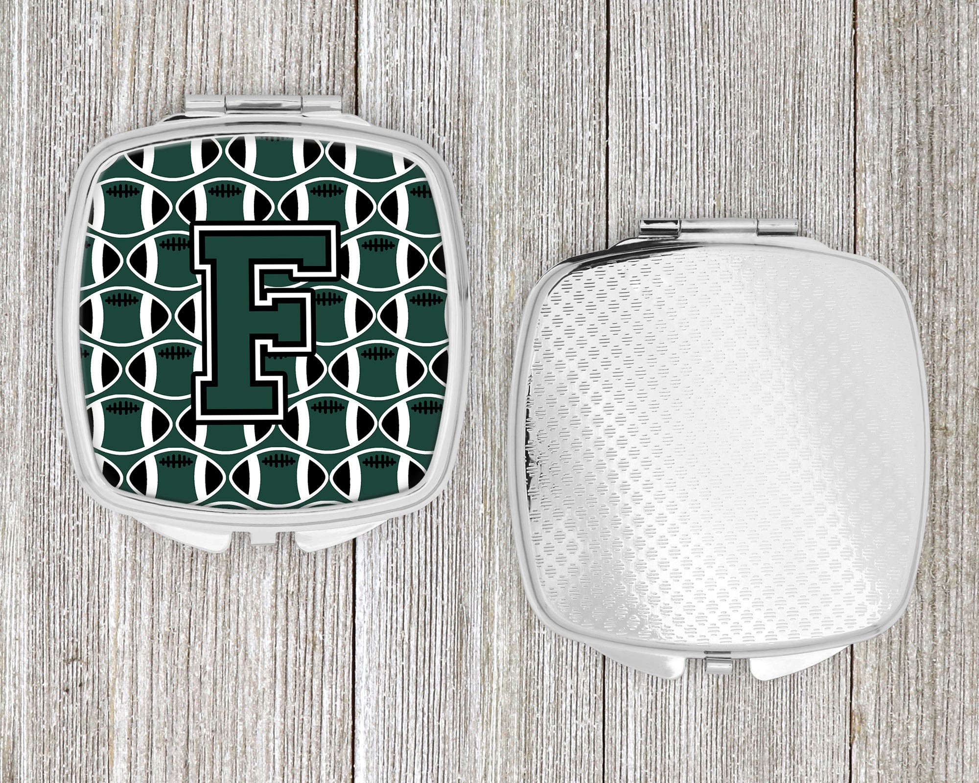 Letter F Football Green and White Compact Mirror CJ1071-FSCM  the-store.com.