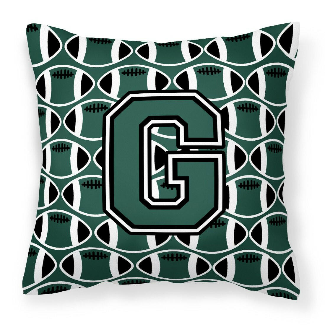 Letter G Football Green and White Fabric Decorative Pillow CJ1071-GPW1414 by Caroline&#39;s Treasures