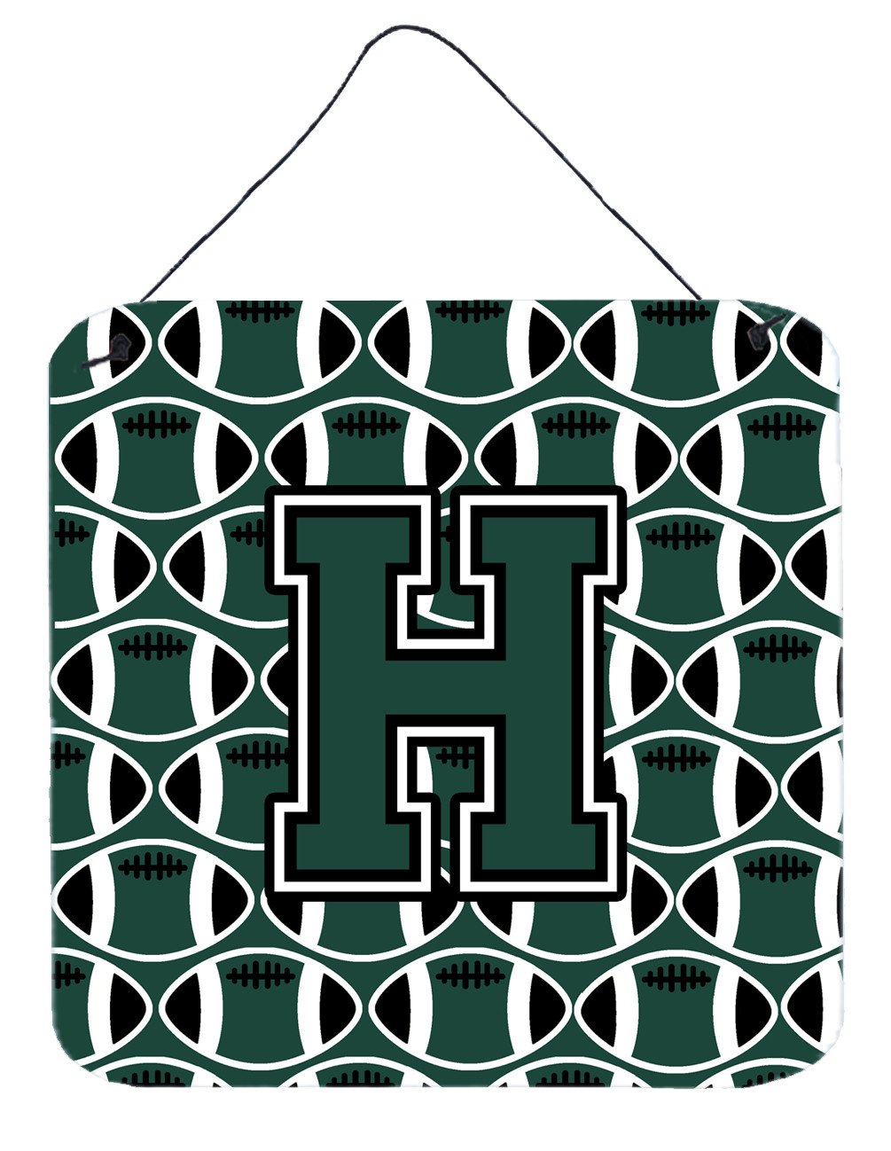 Letter H Football Green and White Wall or Door Hanging Prints CJ1071-HDS66 by Caroline&#39;s Treasures
