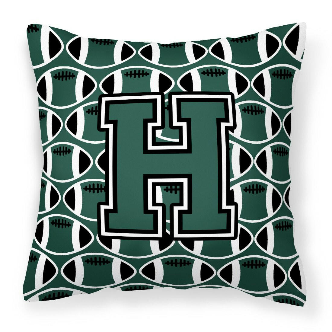 Letter H Football Green and White Fabric Decorative Pillow CJ1071-HPW1414 by Caroline's Treasures