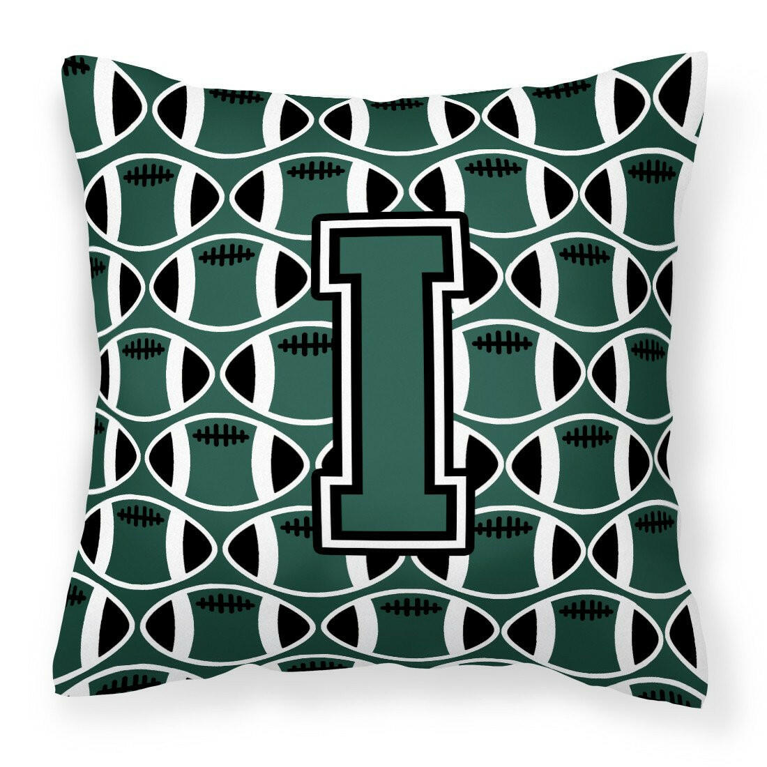 Letter I Football Green and White Fabric Decorative Pillow CJ1071-IPW1414 by Caroline&#39;s Treasures