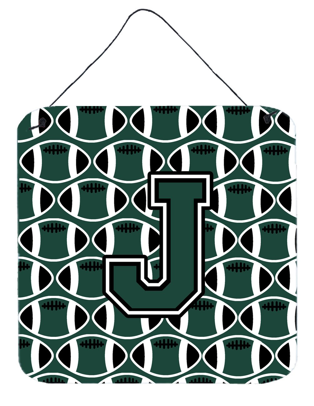 Letter J Football Green and White Wall or Door Hanging Prints CJ1071-JDS66 by Caroline&#39;s Treasures