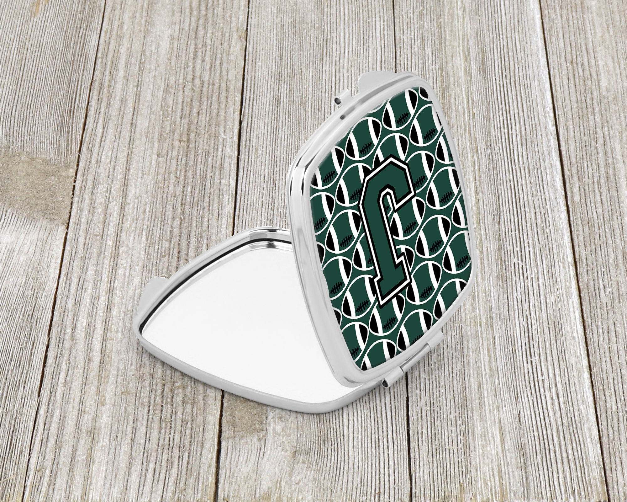 Letter J Football Green and White Compact Mirror CJ1071-JSCM  the-store.com.
